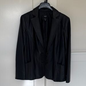 Alfani Woman Black Genuine Leather Jacket Blazer Versatile Classic Sleek Size 1X